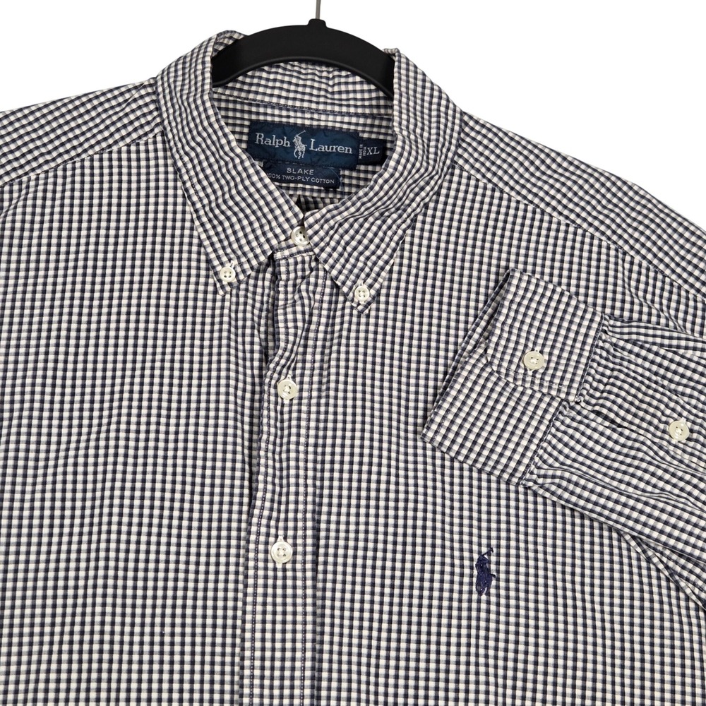 Ralph Lauren Men XL Blake Button Down Shirt Navy White Gingham Plaid Heritage